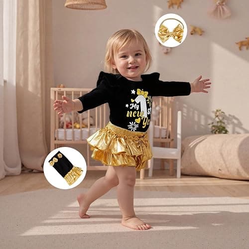 BeQeuewll Newborn Baby Girl Mardi Gras Outfit 1st Letter Long Sleeve Romper+Tutu Skirts+Leg Warmers+Headband 4Pcs Clothes thumbnail 4