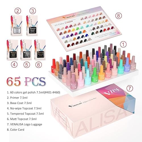 VENALISA VIP4 65PCS Gel Nail Polish Set, 60 Colors 7.5ML White Black Pink Nude Gel Polish Colors Nail Art Starter Kit - VIP4 thumbnail 4