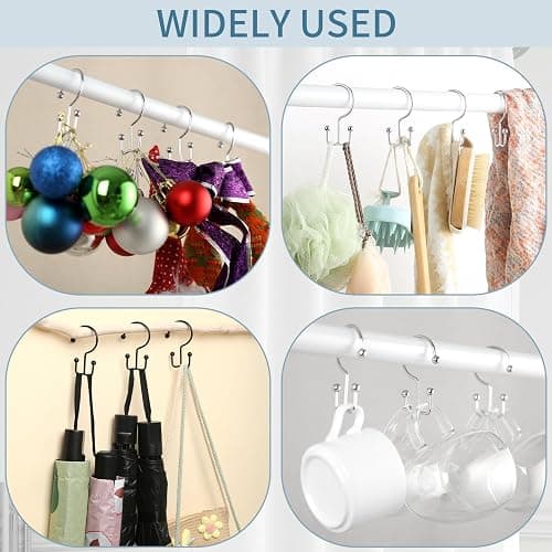Goowin Shower Curtain Hooks, 12 Pcs Shower Curtain Rings, Durable Rust Proof Black Shower Curtain Hooks, Shower Rings for Curtain, Double Glide Shower Hooks for Shower Curtain Rods, Black thumbnail 7