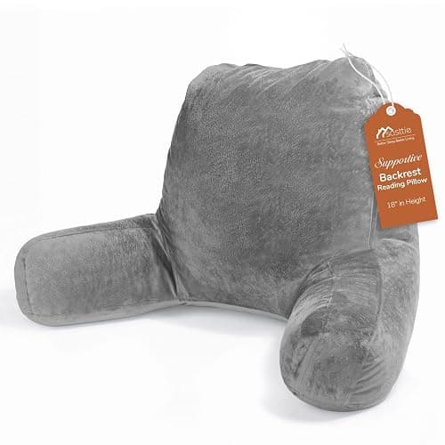Sasttie Reading Pillows for Sitting in Bed Adult, Velvet Back Pillow Bed Sitting Up, Back-Rest Support Cushion for Sit Up on Couch, Sofa, and Floor, Dorm Essentials, Oeko-Tex Certified, Dark Grey - Image 1