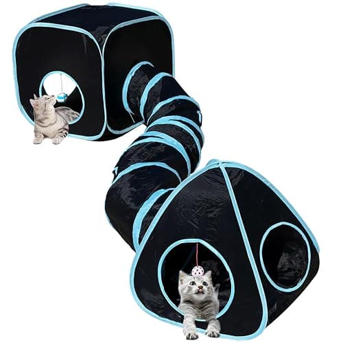 GONPETGP Cat Tunnels for Indoor Cats with Cube Tent Toys Combo, Pop Up Collapsible Crinkle Interactive Peek Hole, Cat Tube with Play Ball and Bell for Kitten, Puppy, Kitty, Rabbit - Set of 3 - Image 1