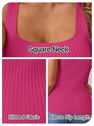MEROKEETY Women's Ribbed Knit Tank Tops 2025 Square Neck Sleeveless Summer Basic Shirts Sweater Vest thumbnail 6