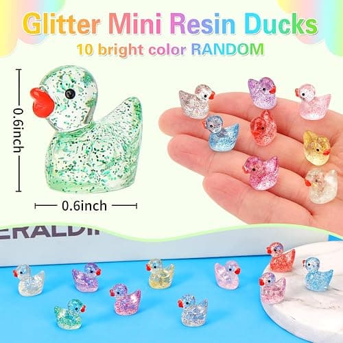 240 Pcs Glitter Mini Resin Ducks, Colorful Tiny Small Plastic Ducks Figures to Hide Little Resin Animals Bulk for Miniature Landscape Aquarium Potted Dollhouse Fairy Garden Accessories Decorations thumbnail 3