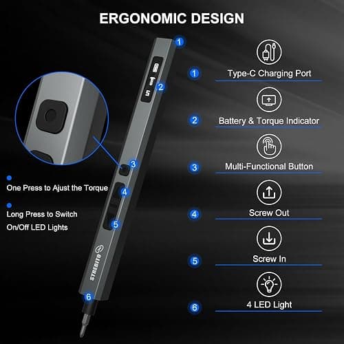 STREBITO 155 in 1 Electric Screwdriver Set, Small Electric Screwdriver Cordless with 140 S2 Magnetic Bits, Electronic Power Screwdriver Repair Tool Kit for RC, Computer, Pc Building, Laptop（Upgraded） thumbnail 5