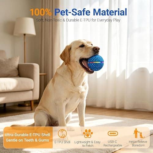 GULUNOOK Interactive Dog Ball Toy for Small Medium Dogs – Automatic Rolling, Bouncing & Moving Dog Toy with LED Lights, 2-in-1 Fetch Toy, Durable E-TPU, USB Rechargeable (2.8” Blue) thumbnail 4