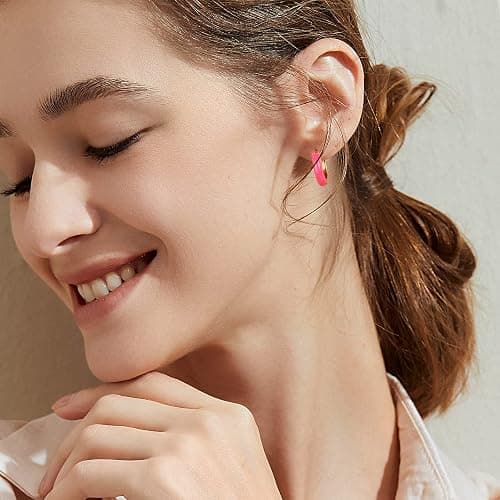 Small Hoop Enamel Earrings for Women, 18K Gold Plated Colorful Hypoallergenic Cute Cubic Zirconia Huggie Earring Gifts for Women thumbnail 5