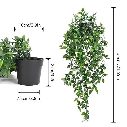 Whonline 2pcs Fake Hanging Plants, Artificial Potted Plants for Indoor Outdoor Aesthetic Office Living Room Shelf Decor thumbnail 3