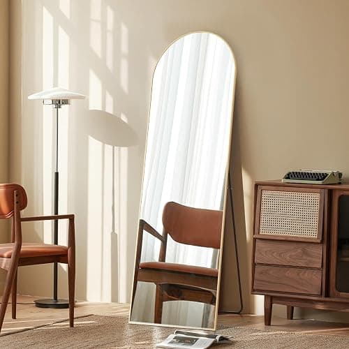 Sweetcrispy 64.3"x21" Arched Full Length Mirror, Standing or Leaning Full Body Mirror with Aluminum Alloy Thin Frame, Suitable for Bedroom or Cloakroom,Gold thumbnail 4