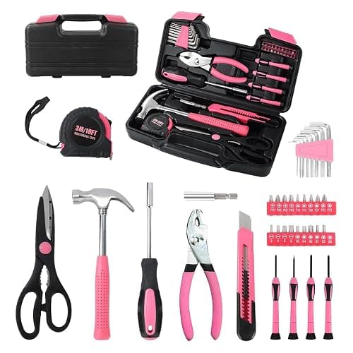 Wrenzo 39-Piece Household Tool Set in - Perfect for Home, Garage, Office and Dorm Use - Essential Tools for The Whole Family (Pink) thumbnail 2
