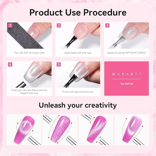Makartt Universal Silver Cat Eye Gel Polish: Sparkle Glitter Nail Polish Holographic Magnetic Gel with Magnet DIY at Home for Beginner Easy to Use Nail Art Design Manicure 10ml thumbnail 6