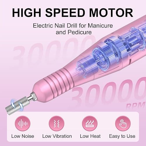 Professional Electric Nail Drill File:COSYGLOW Glitter Portable Cordless E-File Nail Drill Kit with 11 Drill Bits,30000 RPM Rechargeable Nail Drills Machine for Acrylic Nails Gel Polishing (Pink) thumbnail 3