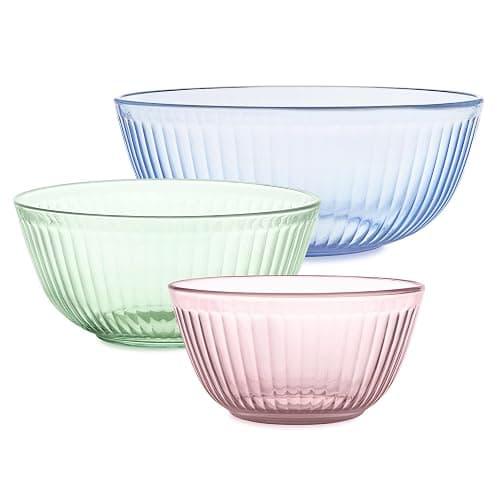 Pyrex Colors Tinted (3-Pack) Sculpted Tinted Unlidded Small/Medium/Large Glass Mixing Bowls, Nesting Space Saving Set of Bowls For Prepping and Baking, 1.3QT, 2.3QT & 4.5QT - Image 1