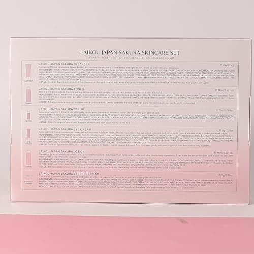 LAIKOU Skin Care Set JAPAN SAKURA Women Beauty Gift Sets Skin Care Kit 6pcs | Cleanser, Toner, Lotion, Serum, Eye Cream, Face Cream Travel Kit for Women Teen Girls Mom Daughter TSA-friendly Sizes thumbnail 12