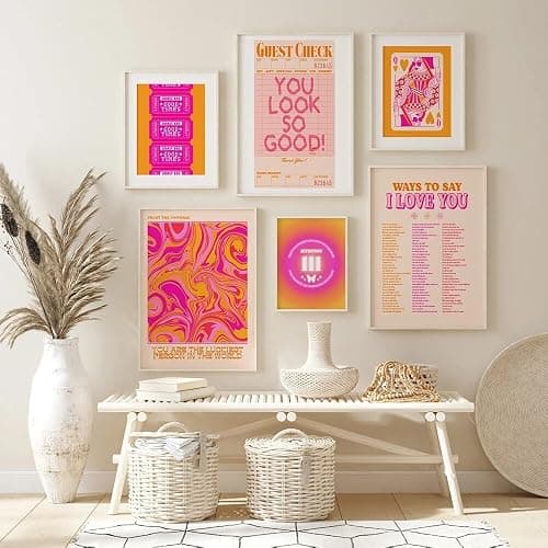 Sfwarmart Trendy Retro Aesthetic Posters And Prints Orange Pink Preppy Quote Wall Art Canvas Painting Wall Picture For Dorm Room Decor 8x10Inchx6pcs Unframed - Image 1