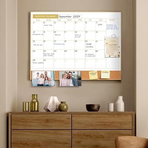 ARCOBIS Dry Erase Calendar Whiteboard Cork Board Combo, 24"x18" Magnetic White Board Calendar Dry Erase for Wall, Gold Frame Monthly Combination Board for Office, Home, School thumbnail 8