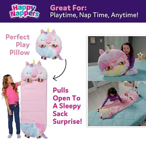 Happy Nappers: Pillow & Sleepy Sack: Large - Rainbow Unicorn - 66 x 30, 2-in-1: Plush Animal Opens Into Sleeping Bag, Soft Play Character, Kids 3+ thumbnail 3