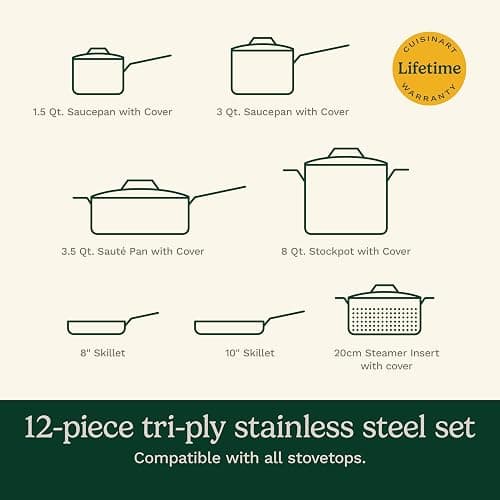 Cuisinart 12-Piece MultiClad Pro Triple Ply Stainless Stainless Steel Pots and Pans Set, Cookware Set Compatible with Induction, Electric, Gas Cooktops, Cool Grip Handles, Oven Safe to 500°F, Silver thumbnail 6