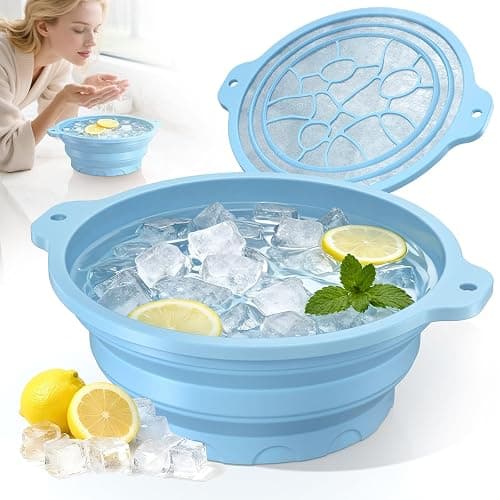 Foldable Silicone Face Ice Bath Bowl with Built-in Ice Tray, Cold Plunge Therapy for Skin Tightening, Puffiness Reduction & Acne Relief, Portable Spa Tool for Home & Travel (Blue) - Image 1