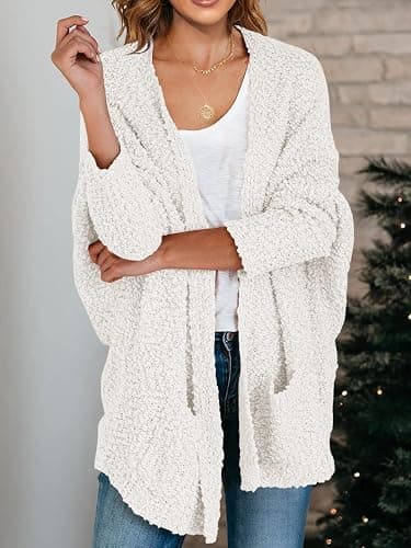Saodimallsu Women's Chunky Popcorn Cardigan Oversized Open Front Boyfriend Batwing Long Sleeve Fuzzy Knit Sweaters thumbnail 4