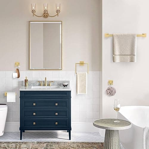 Brushed Gold 5 Pieces Bathroom Hardware Accessories Set Towel Bar Set Towel Holder Racks Set for Bathroom,SUS304 Stainless Steel,Wall Mounted 23.6-Inch thumbnail 2