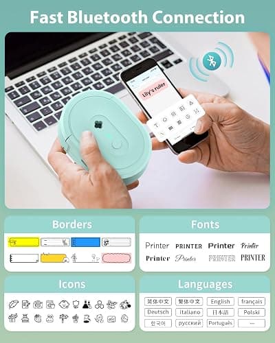 NDYIN N12 Label Maker Machine with 1 Tape Bluetooth Label Printer, Green | Portable Mini Thermal Sticker Printer with Multiple Templates, Labeling Machine for Home/Kitchen/School/Office Organization thumbnail 2