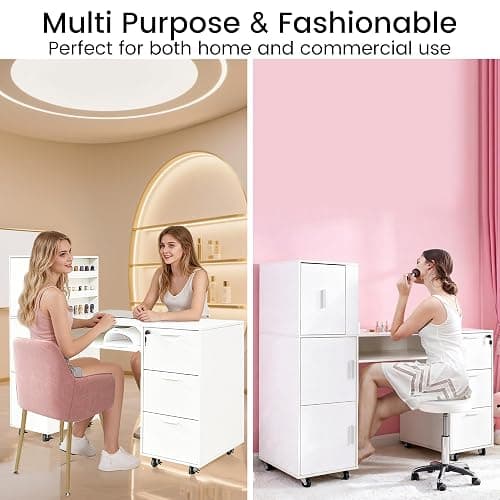 DUDUSHIMAN Manicure Table Nail Desk for Nail tech, 56 Inch Beauty Nail Table w/3 Cabinet+3 Drawers+3 Layers Open Cabinet+1 Open Drawer + 1 Power Outlet for Professional Salon Manicure Workstation thumbnail 9