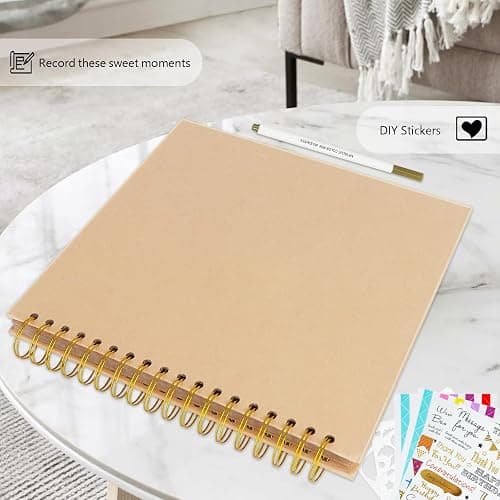 Artmag DIY Scrapbook Album 8 x 8 Inch Hardcover Kraft Blank Paper Scrap Book with 40 Sheets Memory Book for Family Wedding Photography Anniversary (Brown) - 8 Inch-40 Sheets - Brown thumbnail 7