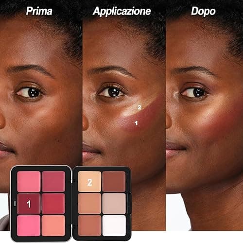 Erinde Palette Viso 3 in 1 in Crema, 12 Colori, Blush, Contour e Correttore, Alta Pigmentazione, Sfumabile, Effetto Naturale Opaco, Palette Trucco Multifunzionale, Vegan, 1 Pezzo (40 g) thumbnail 3