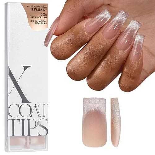 BTArtboxnails XCOATTIPS Press on Nails - Cat Eye Christmas Press on Nails, French Tip Nails Long Square Nail Tips, Soft Gel Nails False Nail, Soak Off Acrylic Fake Nails Extensions - Image 1