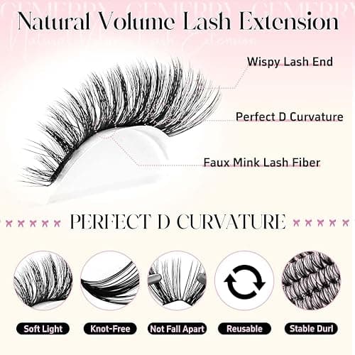 GEMERRY 565Pcs Lash Clusters D Curl Volume Eyelashes Clusters Extensions with Thin Band for DIY at home (30D+40D+50D+60D+80D+100D, 8-16mm) thumbnail 5