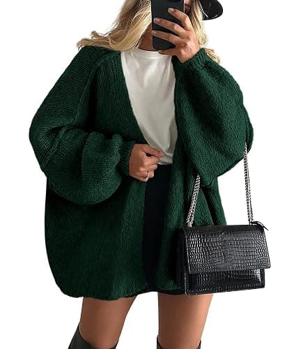 PRETTYGARDEN Womens Oversized Cardigan Sweaters 2025 Fall Long Lantern Sleeve Knit Open Front Lightweight Sweater - Image 1