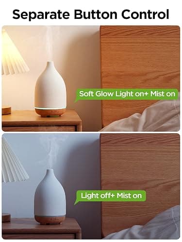 InnoGear Oil Diffuser, 150ML Ceramic Diffuser for Essential Oils Handcrafted Aromatherapy Diffuser Ultrasonic Cool Mist Humidifier with 2 Mist Modes Waterless Auto Off for Room Office, White thumbnail 4