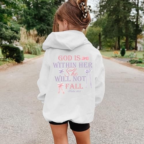 Zoemghc Girl's Christian Graphic Hoodie God is Within Her Hoodies for Kids Jesus Faith Religious Sweatshirts Pullover Tops thumbnail 4