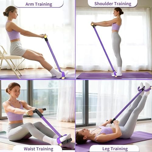 Pedal Resistance Band with Handle, Upgraded 6-Tube Exercise Bands | Natural Rubber Tension Rope, Multifunction Foot Pedal Resistance Bands for Working Out, Ab, Waist, Arm, Leg, Pilates, Yoga thumbnail 5