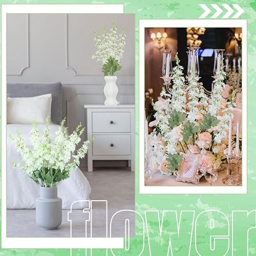 Thiccywoov 24 Pcs Delphinium Artificial Flower 35.4'' Long Larkspur Stem Silk Fake Faux Flowers Bulk for Tall Vase Floral Arrangements Home Centerpiece Table Wedding Decor (White) thumbnail 7
