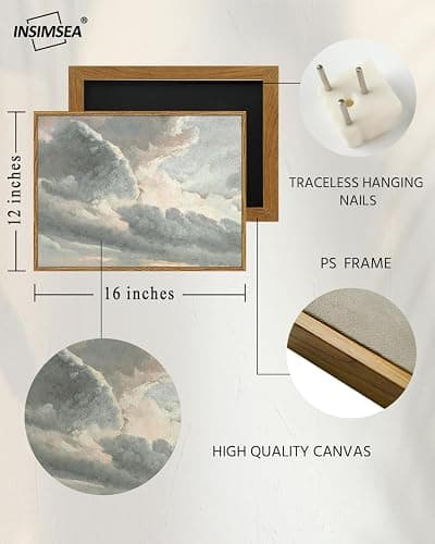 InSimSea Framed Canvas Wall Art Vintage Decor, Room Decor Classical Oil Painting Canvas Prints Study of Clouds with a Sunset near Rome Vintage Landscape Wall Art Home Decor, 12"x16" thumbnail 4
