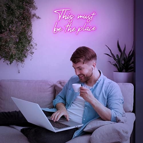 Kavaas This Must Be the Place Neon Signs 16.5" x 10.3", Pink LED Light Up Signs for Wall Decor | This Must Be The Place Sign for Bedroom, Bar, Cafe, Office, Man Cave thumbnail 5