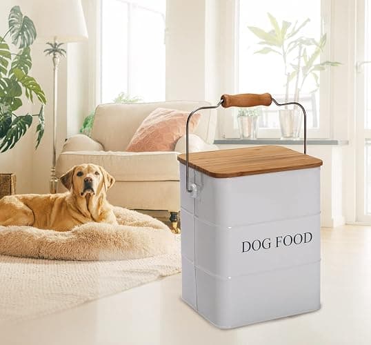 Yomjarl Farmhouse Dog Food Storage Container,6L Dog Food Canisters,Pet food Container Hold 5~6lbs Dog Food Treats,Airtight Dog Puppy food Storage with Lid and Scoop,Kibble Container Countertop-White… thumbnail 2