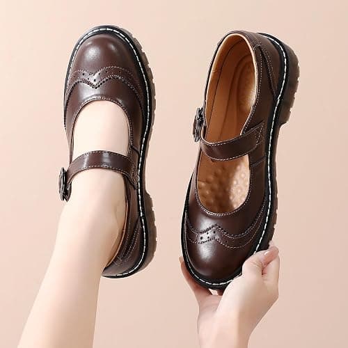 XMM Mary Jane Shoes Women Mary Janes Flats Ladies Oxford Shoes for Women Comfort Leather Round Toe Non-Slip Dressy Casual Cute Girls School Work Shoes thumbnail 4