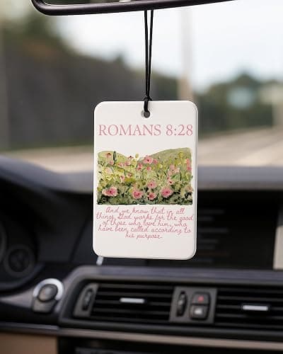 DVFDBHSV Boho Pink Floral Christian Car Air Freshener 4 Pcs Coconut Scented, Faith Based Girly Car Accessories Mirror Decor for Women, Religious Hanging Air Freshener for Cars Closet Drawer Books thumbnail 3