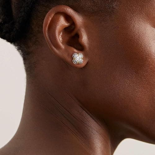 MYEARS Women Stud Earrings Gold Cluster Cubic Zirconia 14K Gold Plated Small Simple Hypoallergenic Everyday Jewelry thumbnail 2