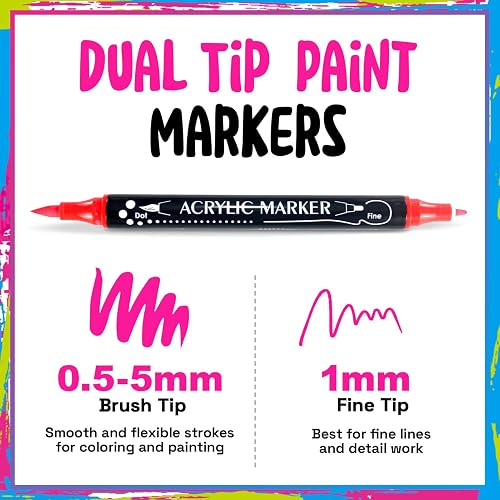 30 Colors Dual Tip Acrylic Paint Markers,Fine Tip and Brush Tip Permanent Acrylic Paint Pens For Rock Painting, Canvas, Wood, Glass, Ceramic, Fabric, Plastic, Egg, Scrapbook,Art Painting Supplies Kit thumbnail 2