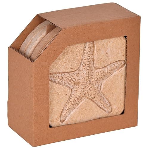 Beach Coasters for Drink Set of 4 Absorbent Nautical Outdoor Housewarming Gifts Marble Style Resin Coaster Cork Base Handmade Starfish Seashell Round Coasters Funny Ocean Sea Summer Theme, 4" x 4" thumbnail 5