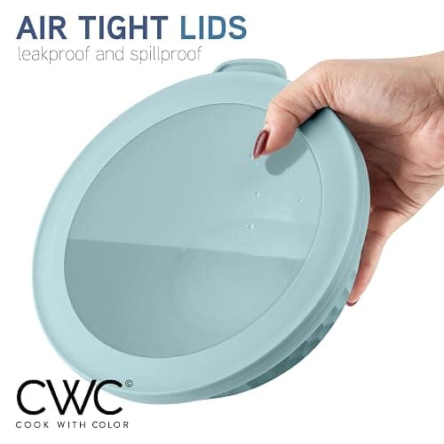 COOK WITH COLOR Mixing Bowls with Lids - 12 Piece Plastic Nesting Bowls Set includes 6 Prep Bowls and 6 Lids, Non Slip Bottom and Embossed Design - Microwave Safe (Blue) thumbnail 7