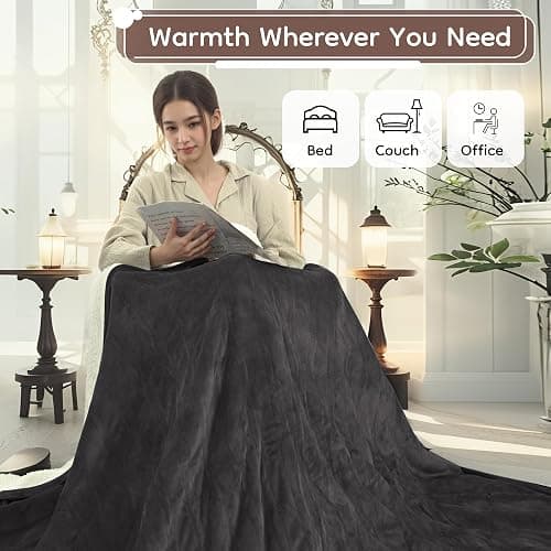 LaffyLo Electric Heated Blanket Full Size - 72"x84", Soft Flannel Heating Blanket, 10 Heating Levels, 1-12 H Auto Shut Off, Breathable Warm and Washable for Bed, Dark Grey thumbnail 3