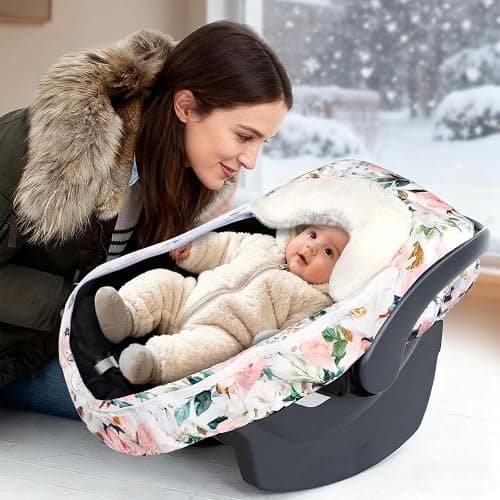 DILIMI Car Seat Covers for Babies, Winter Baby Car Seat Cover, Infant Car Seat Canopy for Girls Boys, Warm Windproof Carseat Canopy for Newborn, Pink Floral thumbnail 7