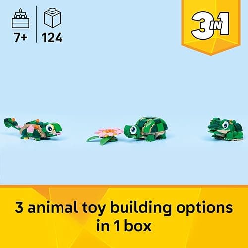 LEGO Creator 3 in 1 Turtle with a Water Lily Flower Building Toy for Girls & Boys - Kids Build a Chameleon, Frog, or Turtle Toy Figure - Gift Idea for Animal Lovers, Ages 7+ - 31377 thumbnail 2