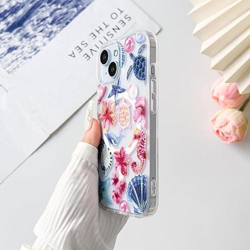 Lovmooful Magnetic Compatible with iPhone 15 Case Compatible with MagSafe Clear Ocean Cute Marine Life Seashell for Girls Women Soft TPU+PC Shockproof Protective Girly-Seahorse thumbnail 6