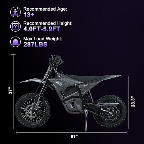 VALTINSU EM5 Electric Dirt Bike w/Light & Display, Off-Road Motorcycle 2600W 3 Speed Modes (Max 40MPH) 48V Range 53MI,14"/12" Tires,Dual Suspension & Hydraulic Brakes Fit Age 13+,Carbon Fiber Style thumbnail 5