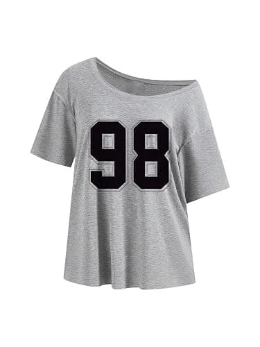 SOLY HUX Women's Number Graphic Tees Letter Print Off The Shoulder Short Sleeve Loose T Shirt Tops - Image 1